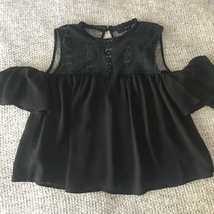 Black Chiffon Cold Shoulder Lace High Neck Croptop